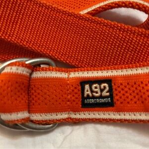 VTG Abercrombie & Fitch Belt Nylon Logo D Ring Orange White Stripe Womens 40”
